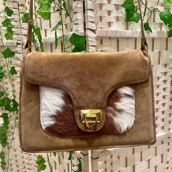 vintage handbags 1970s Genuine Suede And Cowhide. Bohemian/ Hippy - Picture 2 of 10